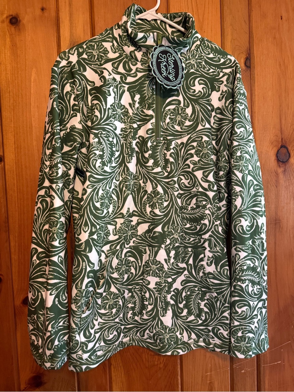 Sterling Kreek Quarter-Zip Floral Scroll Pullover With Front Pouch